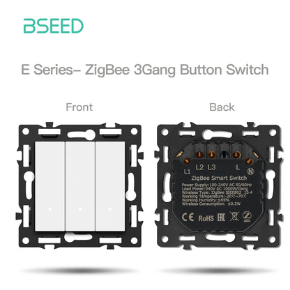 BSEED Zigbee 1/2/3/4Gang Smart Licht Vorhang Shutter Dimmer Schalter Mechanische Tasten EU Steckdosen USBC DIY Teile Kunststoff Rahmen.