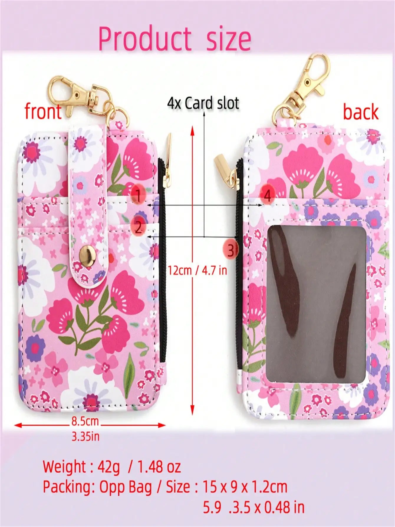 A printed folded vertical bag zipper card holder floral coin purse women's wallet.