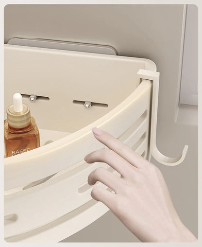 Weiße Badezimmerregale mit Handtuchhalter und Haken, Shampoo-Make-up-Aufbewahrungsorganisator, selbstklebendes, an der Wand montiertes Dusch-Eckregal