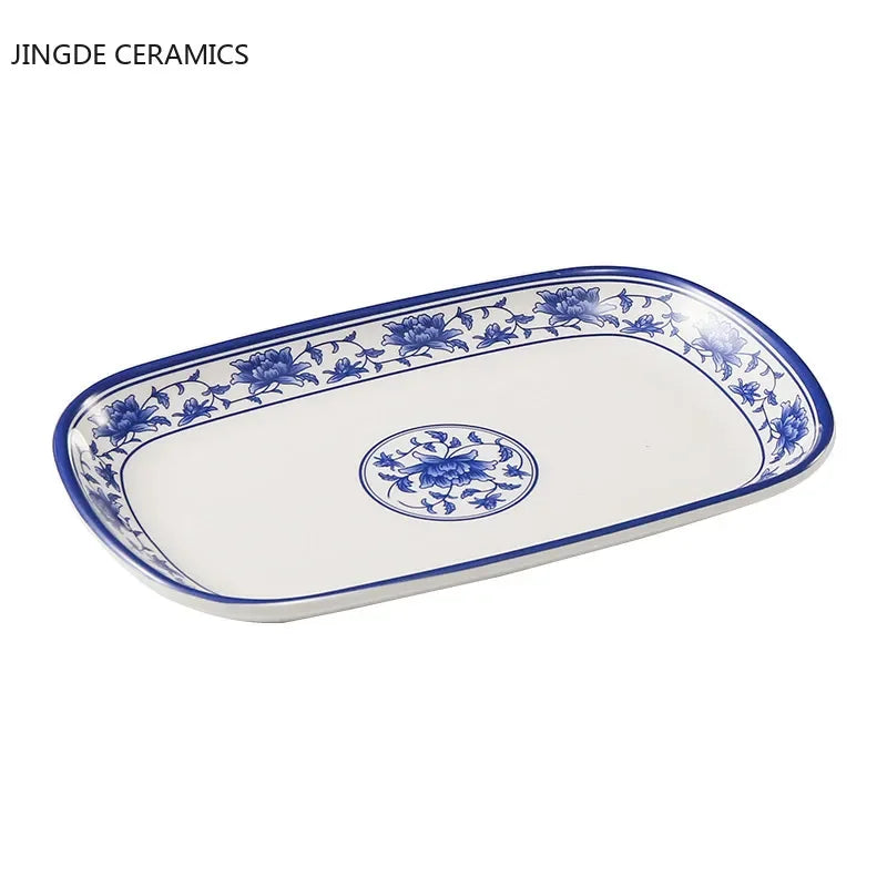 1pc Food Grade Plastic Dinner Plates Chinese Melamine Plastic Is Not Easy To Break Rectangular Plate Restaurant Kitchen Supplies.