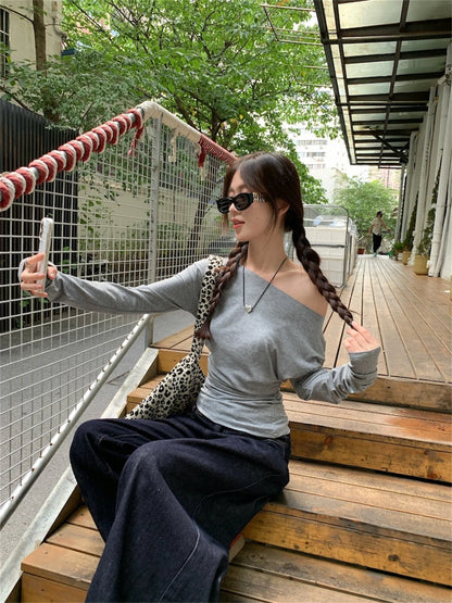 Women Sexy Off Shouder Tops 2025 Fashion New In Y2k Hot Girl Slim Long Sleeve Shirts Solid Autumn Spring Chic T-shirt Streetwear.