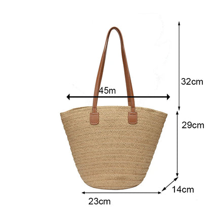 Women's Large Capacity Shoulder Bag Summer Straw Woven Basket Handbag Fashion Female Luxury Designer Beach Bag Bali Shopper Tote