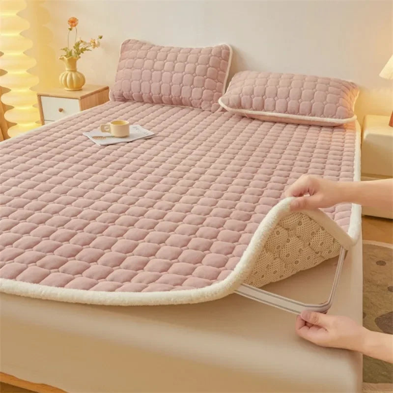 2024 New Class A Thickened Milk Fleece Mattress Winter Warm Fleece Bed Cover Student Dormitory Mat Quilt