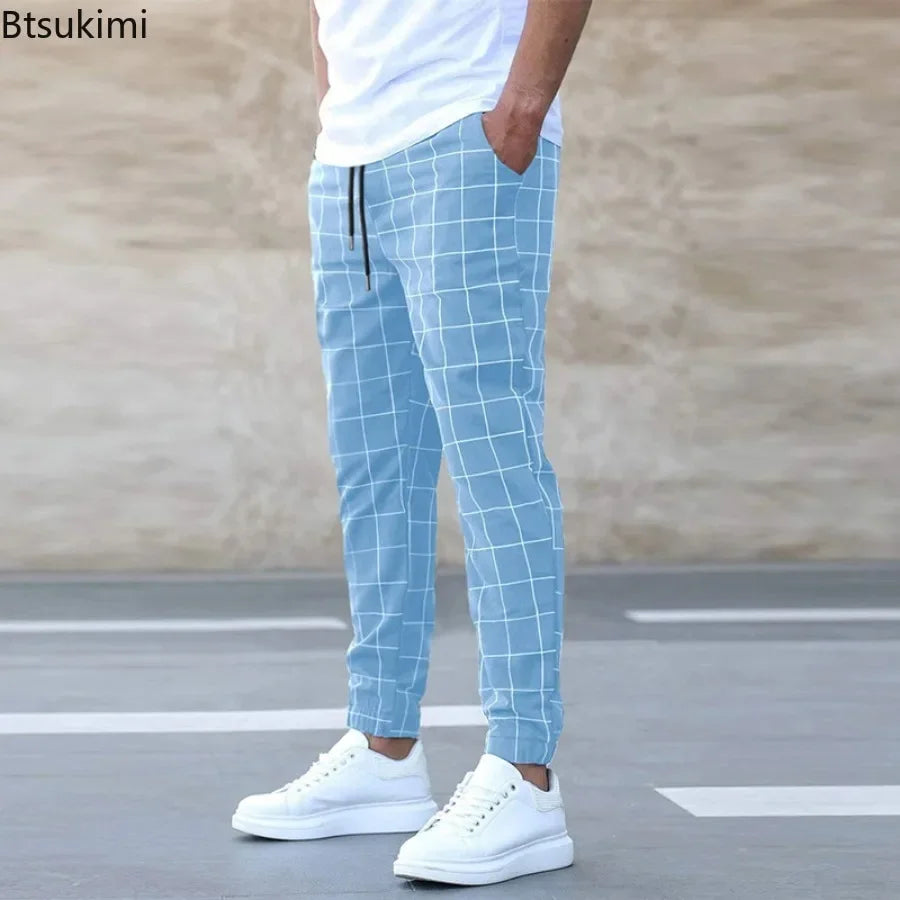 2025 neue Frühling Herbst Casual Hosen männer Plaid Kordelzug Lose Hosen Trend Streetwear Jogginghose Männlichen Business Sport Hosen.