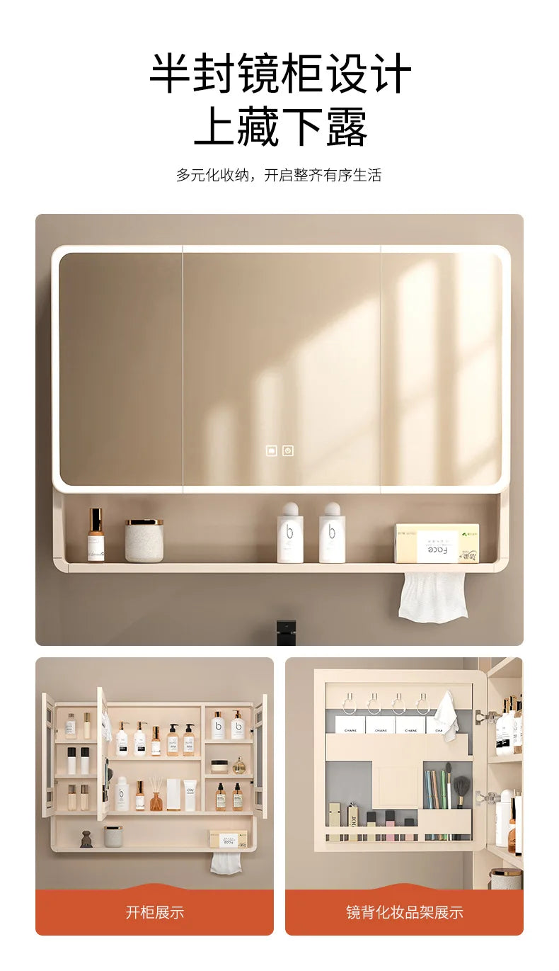 Space Badezimmerschrank aus Aluminium mit Wabenbogen und Seitenschrank, Waschbecken-Kombination, WC-Waschbecken, integrierte Keramik