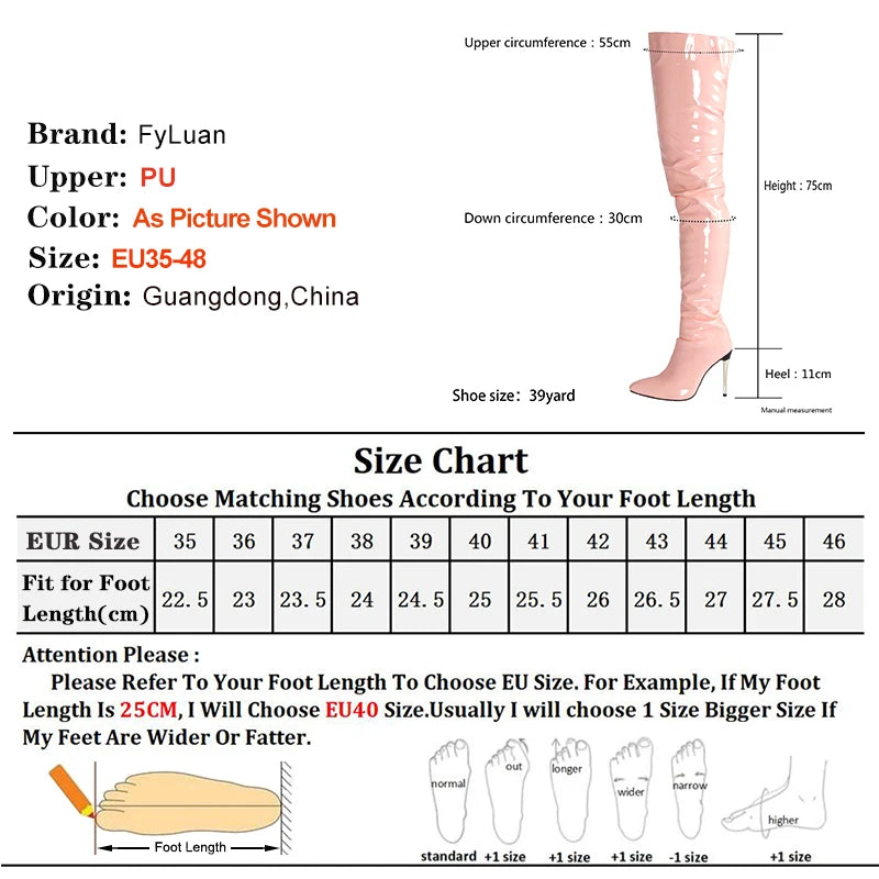Plus Size 45 46 47 Women Stripper Heels 11CM Stiletto Sexy Pointed toe Red Long Shoes Club Party Over The Knee Thigh High Boots.