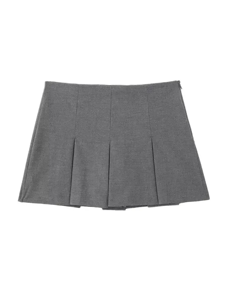 Women Fashion With Pleated Shorts Skirts Vintage High Waist Side Zipper Female Skort Mujer.