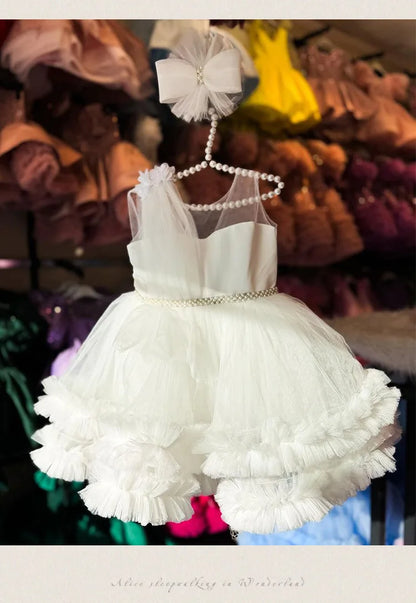 Formales Kleid für Kinder2025Neues weißes ärmelloses Prinzessinnenkleid im europäischen und amerikanischen Stil für Performance-Kostüme für kleine Mädchen.