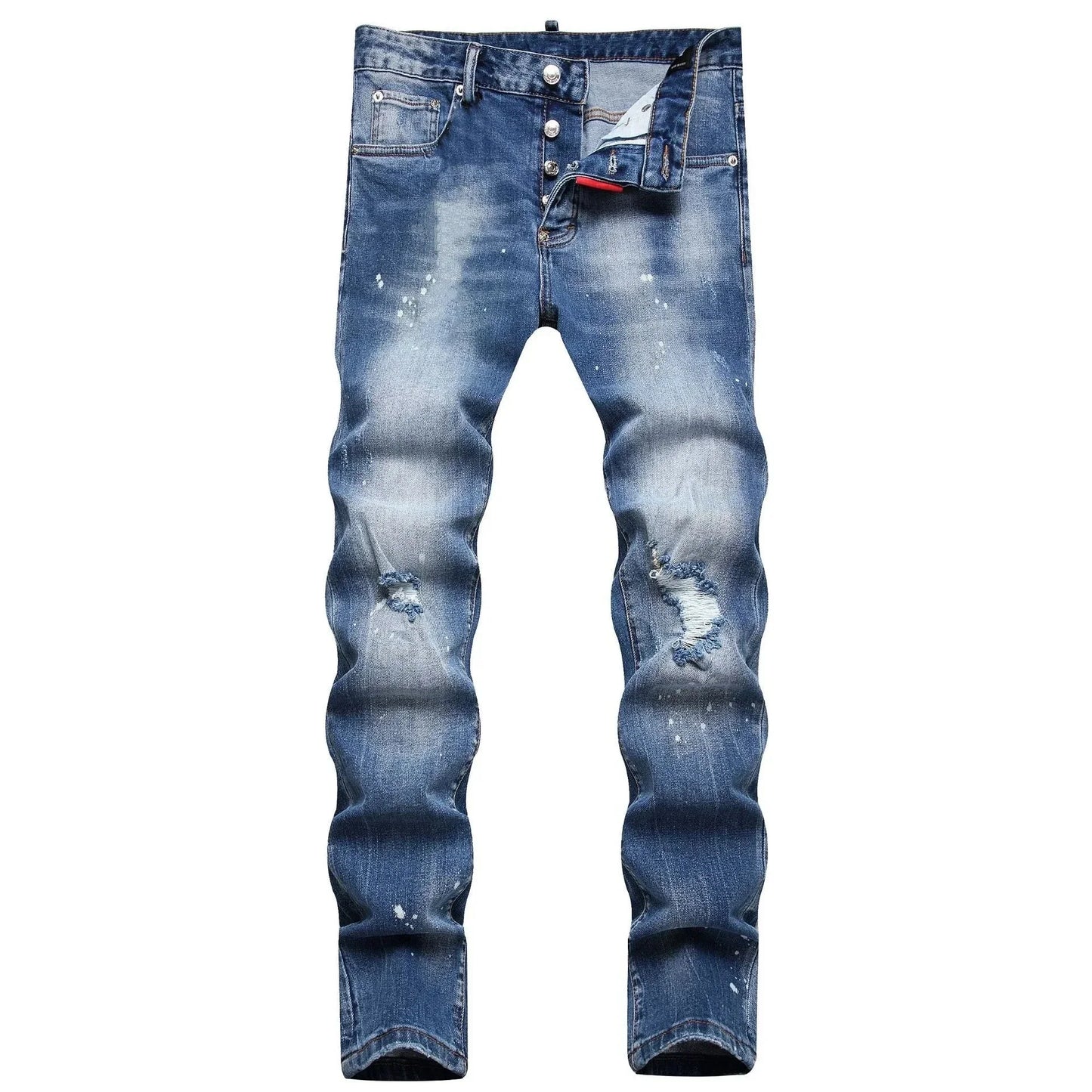 2025 Men's Ripped Jeans Luxury Brand Light Blue Holes Long Trousers Quality Male Fashion Stretch Slim Pants Men Skinny Jeans.
