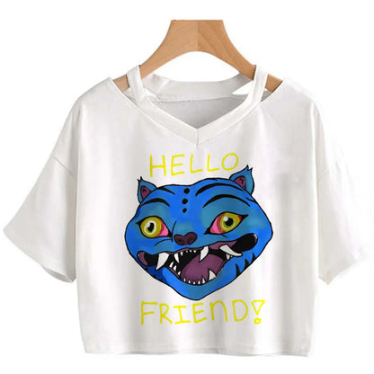 Kpop Demon Hunters Girls O-Neck Casual Women Summer Shirts Crop T-shirt.