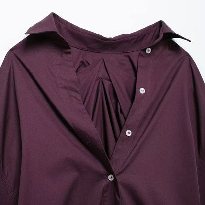 Oversized Pleated Back Shirts for Women, Long Sleeve, Button-up, Female Blouses, Chic Tops, Fashion.