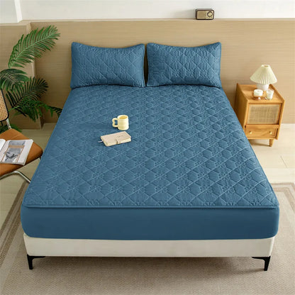 Flower Pattern Adjustable Fitted Sheet Quilted Cotton Fabric Mattress Protector With Elastic Band 90/120/150/180 Solid Color Bed