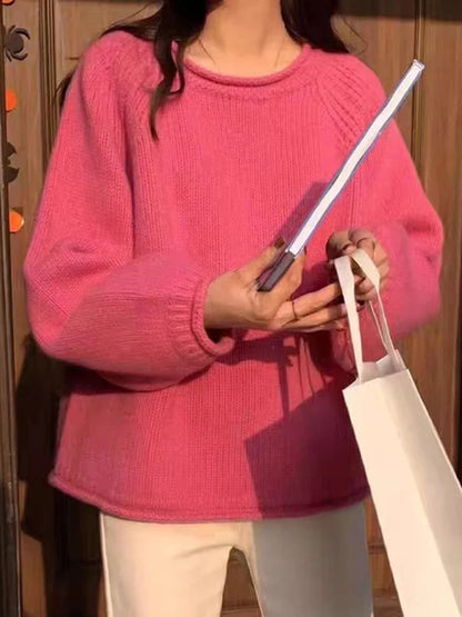 Harajuku Lose Lange Hülse Frauen Pullover Koreanische Herbst Winter Jumper Strickwaren Weiche Warme Tops Chic Solide Femme Pullover Pullover.