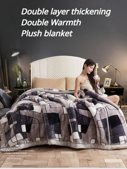 Double-layer Thick Plush Blanket Warm Skin Friendly in Winter Quilt Multiple Non Shedding Prints High Quality Bedding Article.