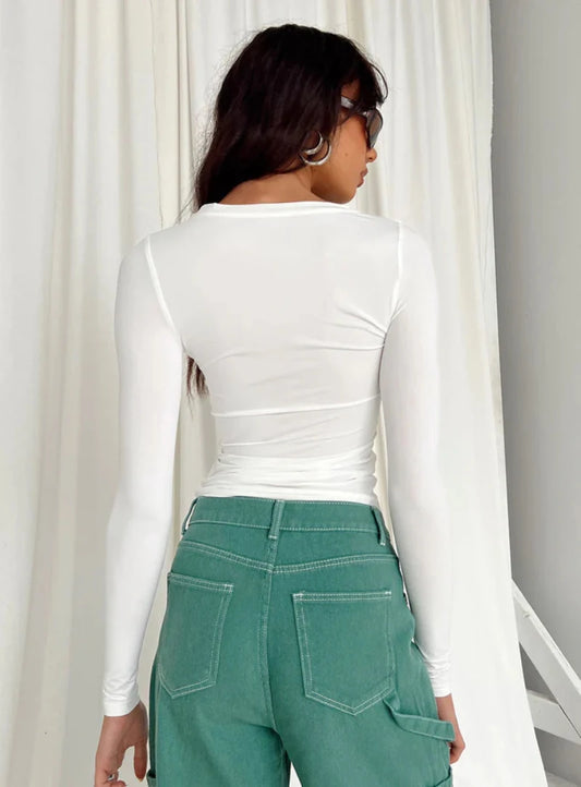 Women's Long Sleeved T-Shirt Spring And Autumn Solid Color Slim Fit Pullover Women's Basic T-Shirt Y2k Clothes Street Wear.