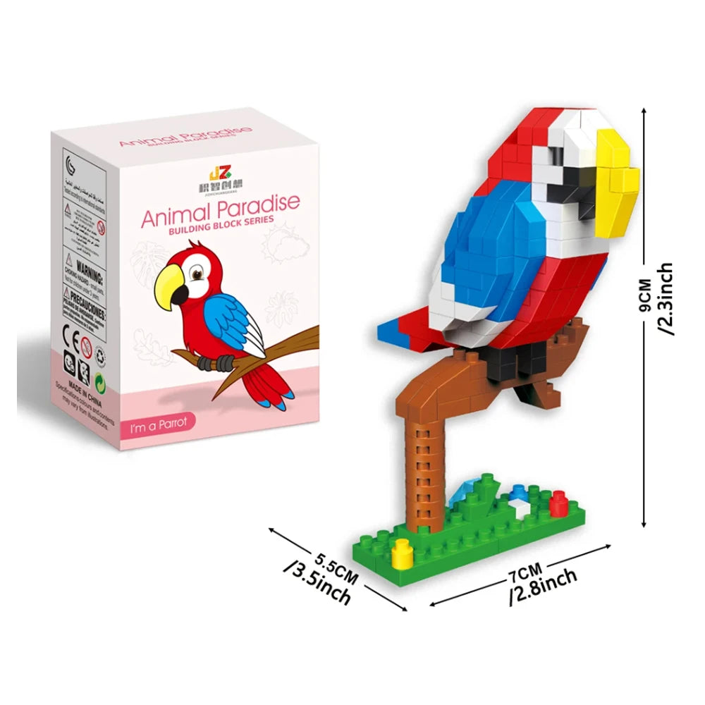 KNEW BUILT Colorful Parrot Micro Mini Building Blocks Assembly Toys 3D Model Bricks for Birds Funs Hands-on Ability Gift