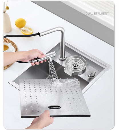 SUS 304 Island Hidden Kitchen Sink Rice Grain Embossing Prevent Scratches Handmade Bar Counter kitchen Sink With Cup Rinser