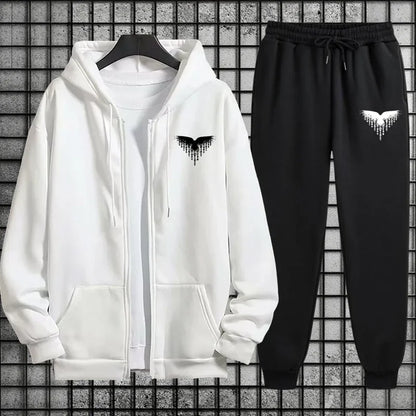 Ancient Viking Raven Print Hoodie Sweatpants Autumn Winter Daily Casual Sporty Jogger Set Urban Fashion Men's Zipper Tracksuit.