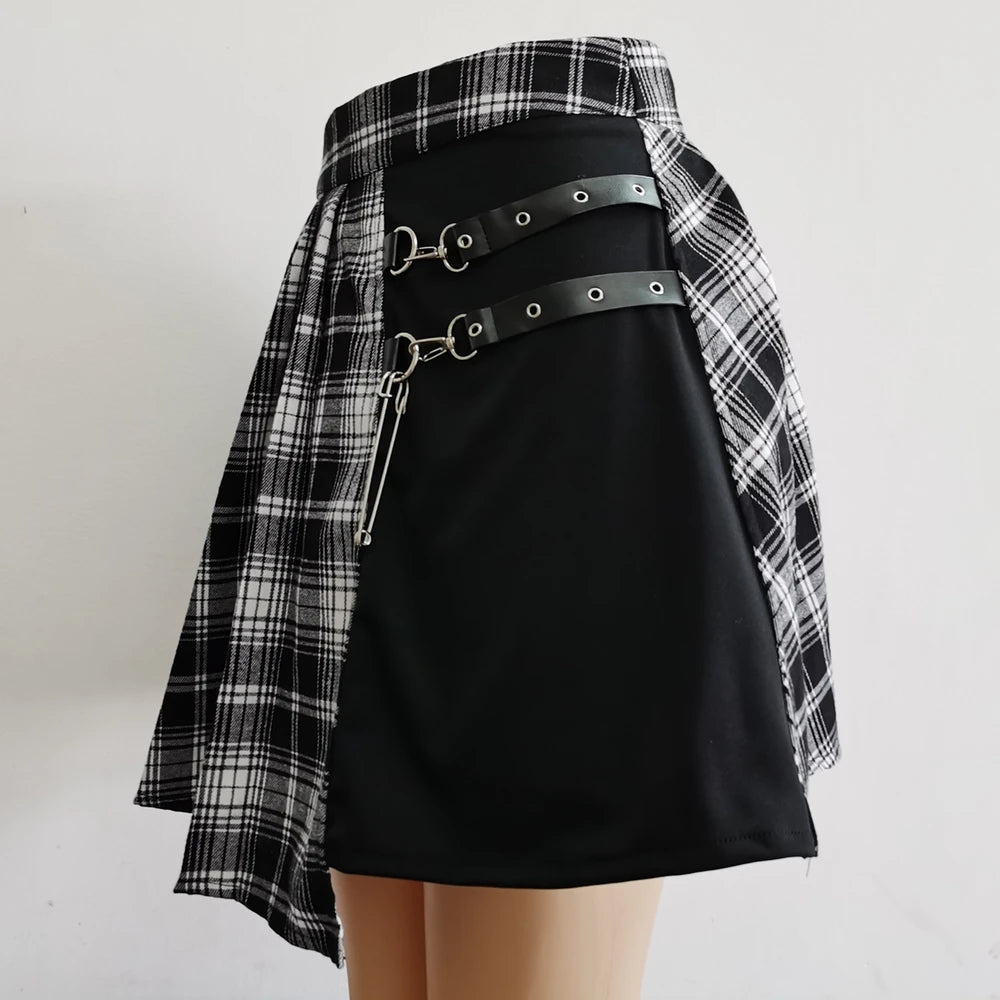 Gothic Sweet Women Pleated Skirt Fashion Plaid Mini High Waist Chic Skirt Kawaii Summer Casual Ladies Plaid Pleated Skirt.