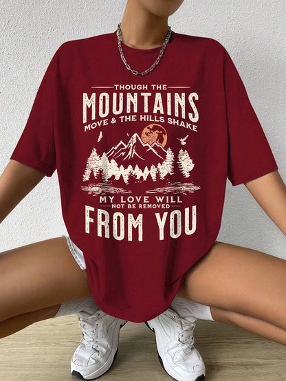Spring Woman Cotton T-Shirts Mountains Setting Sun Printed Short Sleeve Tees Fashion Female Clothes Comfortable Soft Street Tops.