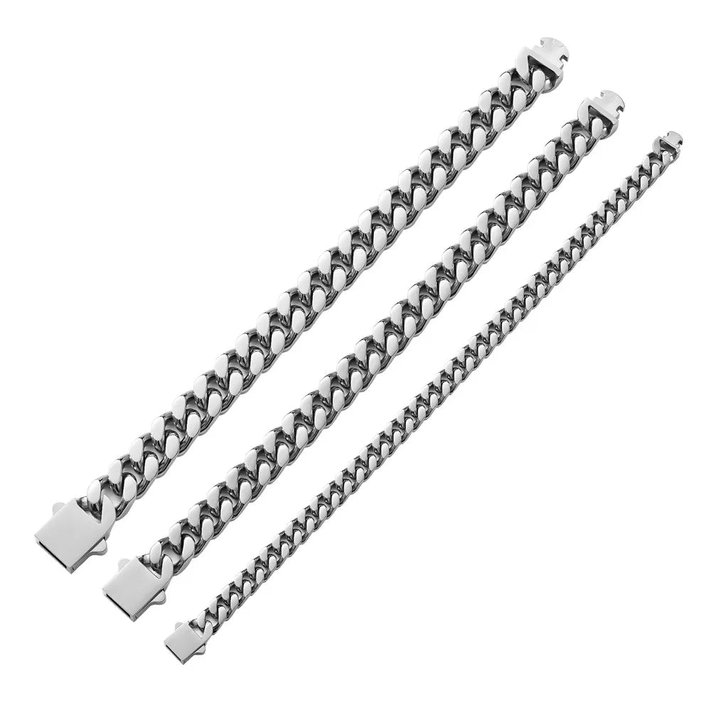 316 Stainless Steel Plated 18k Gold Fashion 8.10.12mm Encrypted Cuban Chain Miami Rap Hip Hop Men's Bracelet Accessory.