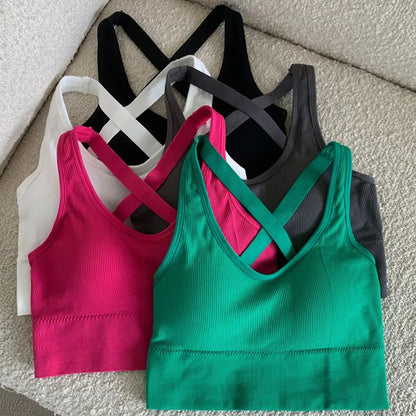3pcs Sport Fitness Yoga Bra Sexy Women Vest Back Cross Strap Tank Tops Female Push Up Running Bra Lady Breathable Soft Underwear.