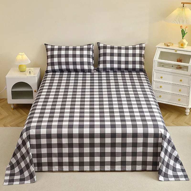 Flat Sheet And Pillowcases Sets Linen Cotton Blend Bedding Set with 50x70cm Pillowcases.