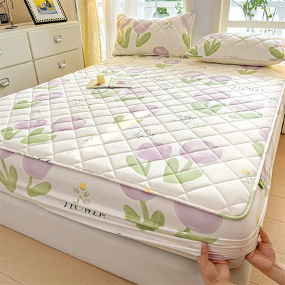 1pc Floral Style Bed Cover Quilted Bedspread Non-slip Mattress Protector Adults Kids Room Bedsheets 매트리스 커버 (No Pillowcase).