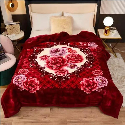 Fleece Blanket Plush Blanket King Size Heavy Mink Blanket Silky Soft and Warm 2 Ply A&B Printed Raschel Bed Blanket Rose/Peony