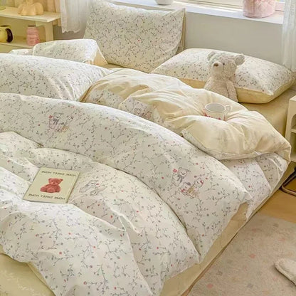 2025 new Cotton Duvet Cover Set with 2 Pillowcases 1 bed sheet - Elegant & Breathable Bedding Set,Fade-Resistant, Multiple Sizes