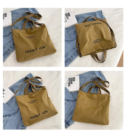 Japanese Canvas Men's and Women's Simple Cross-body Bag Wash Canvas Thick Handbag Large Capacity Arts Students Package Satchel.