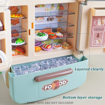 Miniature Mini Food Cooking Set Real Oven Realistic Meals Kids Kitchen Set Double Door Refrigerator With Music And Lights Play.