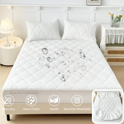 Waterproof Fitted Bed Sheets, Mattress Pads Soft Microfiber Breathable Bedspreads Cover Protector for Single/Double/King/Queen.