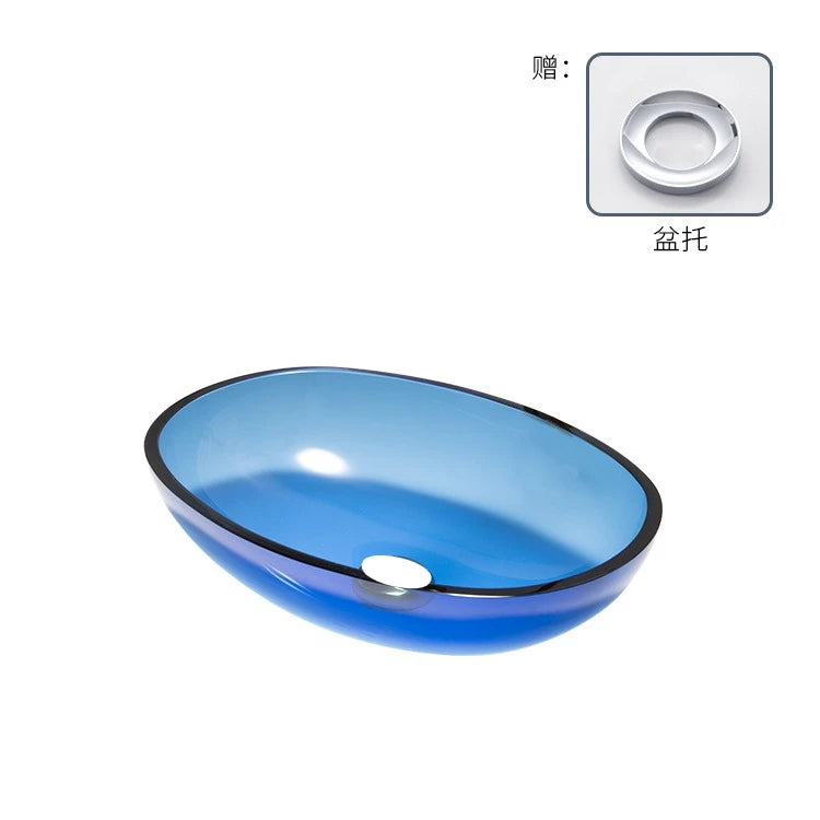 Farbiges, transparentes Badezimmerwaschbecken aus gehärtetem Glas, Hotel, modernes Aufsatzwaschbecken, Waschbecken mit Wasserfall-Wasserhahn, 49 x 35 x 13 cm