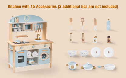 Robotime Robud Wooden Kitchen for Kids Play Kitchen with Plenty of Play Features Toddler Kitchen Set Gift for Girls Boys 3+.