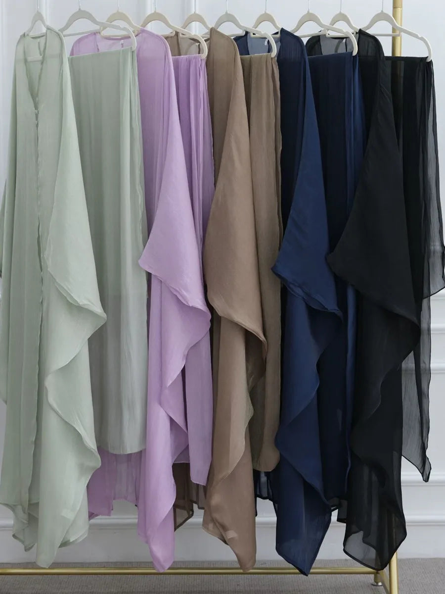Women Eid Türkiye Dubai Solid Pleated Luxury Muslim Fashion Kimono Cardigan Long Dress Kaftan Robe Femme Islam Clothing Kebaya.