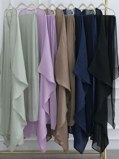 Women Eid Türkiye Dubai Solid Pleated Luxury Muslim Fashion Kimono Cardigan Long Dress Kaftan Robe Femme Islam Clothing Kebaya.