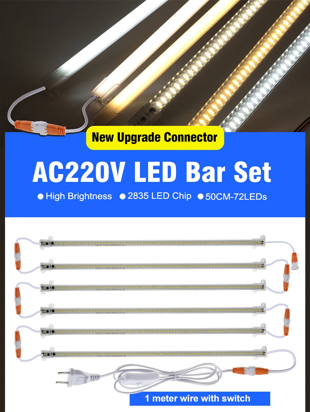 LED Tube Light AC220V  50cm 72LEDs High Brightness Night Bar 2835 Strip Energy Saving lamp for Home Kitchen Cabinet Wall Decor.