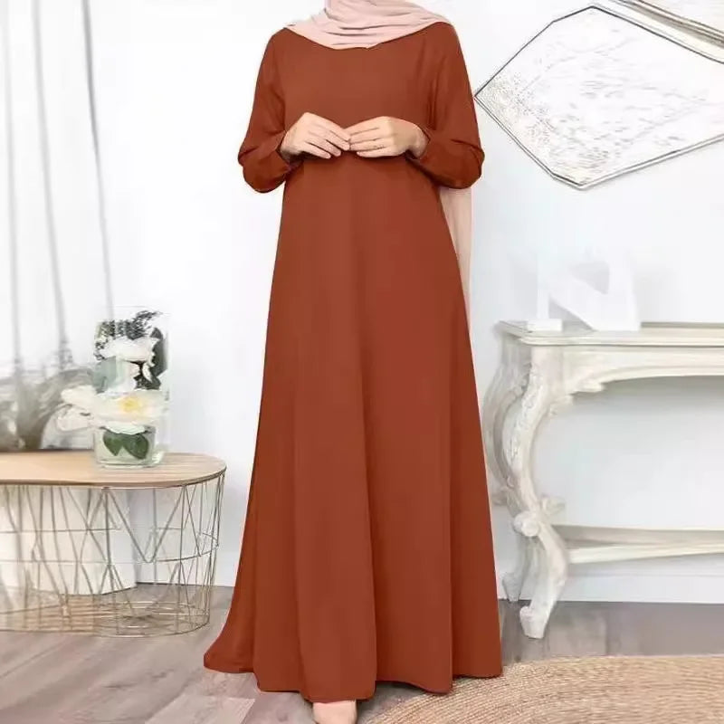 Solid Loose Abaya For Women Casual Elegant Long Sleeve Long Dress Simple Muslim Dress Women Modest Islamic Clothing EID Ramadan.