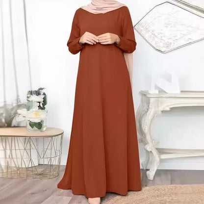 Solid Loose Abaya For Women Casual Elegant Long Sleeve Long Dress Simple Muslim Dress Women Modest Islamic Clothing EID Ramadan.