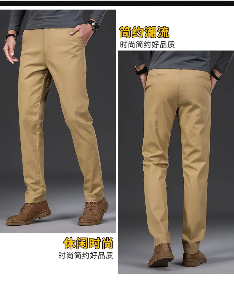 Cotton Men's Casual Pants Straight Stretch Trouser Male Fashion Slim Business Dress Golf Office Spring Autumn Khaki Black Formal