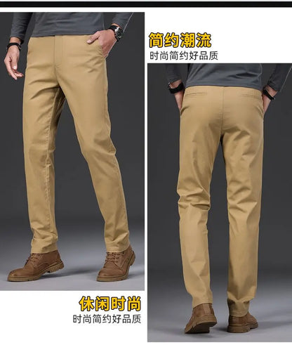 Cotton Men's Casual Pants Straight Stretch Trouser Male Fashion Slim Business Dress Golf Office Spring Autumn Khaki Black Formal