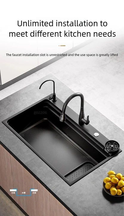 Black 304 Stainless Steel Kitchen Sink Household Multifunction Wash Dish and Vegetables Basin Large Single Slot Undermount Basin