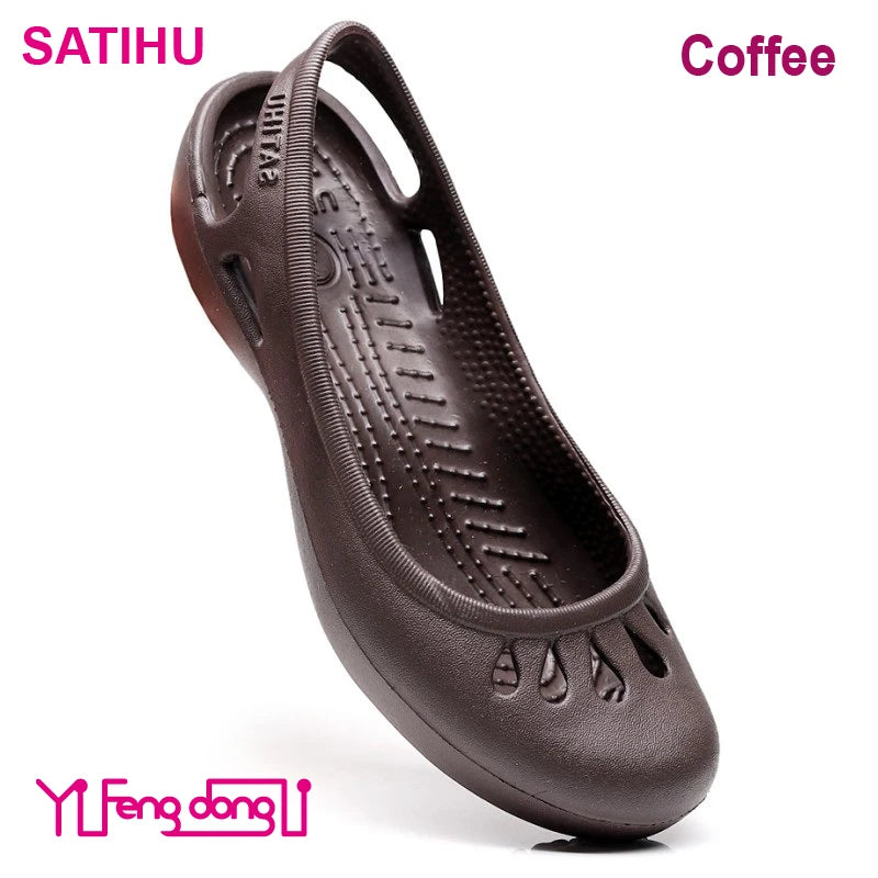 Certified Satihu Summer New Lightweight Anti Slip Hole Shoes  Clog For Women's Flat Bottom Sandals Nurse Outdoor Beach Jelly
