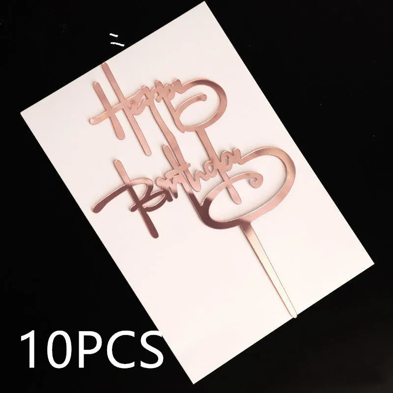 10 Stück Roségold Happy Birthday Kuchendeckel Silber Schwarz Schlichtes Design Acryl Kuchendeckel Babyparty Party Dessert Dekoration
