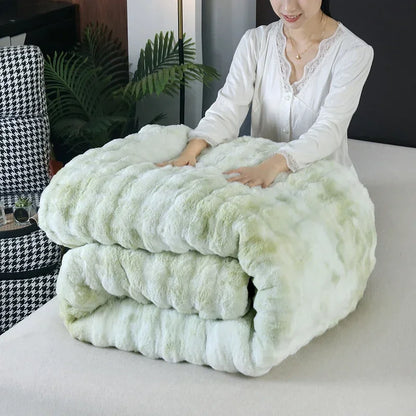 2024 New Colorful Rabbit Plush Bubble Winter Quilt Thickened Rabbit Plush Winter Double-sided Plush Skin-friendly and Warm.