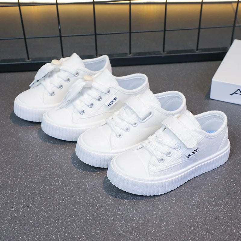 Children's Canvas Shoes 2025 Summer New Students White Shoes Boys Sports Shoes Girls Breathable Casual Shoes Children's Shoes.