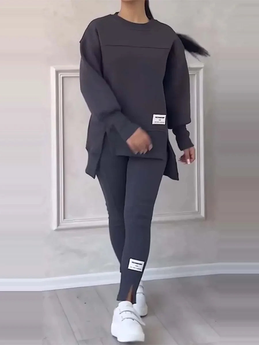 New Women's Fashion Casual Sweatshirt + Trousers Cover Autumn Winter O Neck Long-sleeved Hoodie Women's Suit Sports 2piece Set.