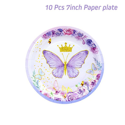Schmetterling Geburtstag Party Dekoration Mädchen Einweg Geschirr Set Pappteller Tasse Ballon Tischdecke Schmetterling Thema Liefert