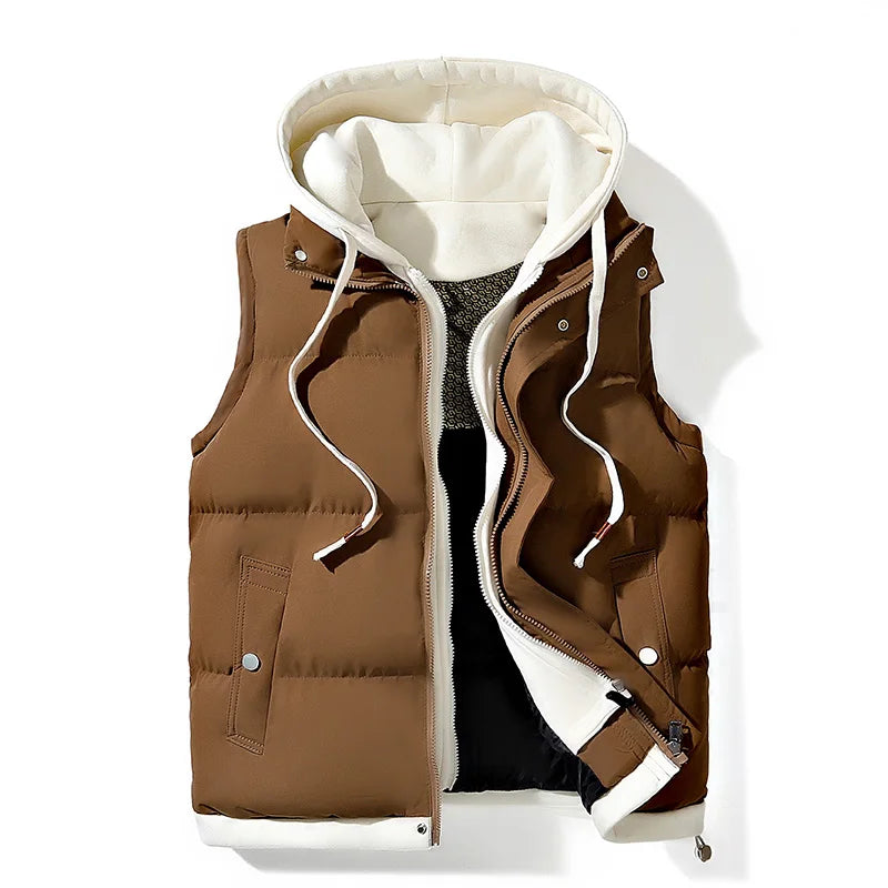 Men Windproof Hooded Vest Men Jacket Sleeveless Vest Winter Jacket Casual Coat Men Down Cotton Warm Thicken Waistcoat Thick Coat.